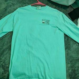 blue long sleeve southern fried cotton tee